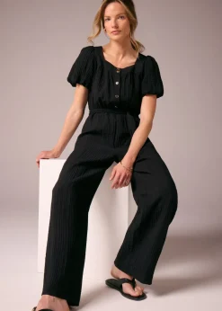 Et Vous Black Textured Tie Belt Jumpsuit