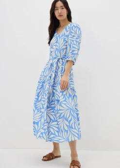 Et Vous Blue Palm Tie Waist Midaxi Dress