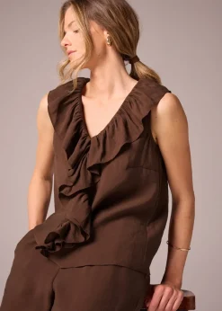 Et Vous Brown Boho Frill Sleeveless Blouse