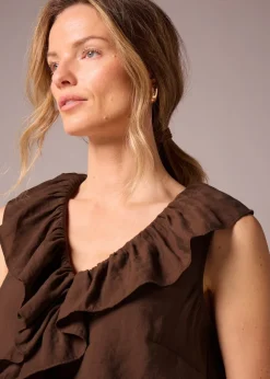 Et Vous Brown Boho Frill Sleeveless Blouse