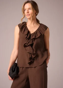 Et Vous Brown Boho Frill Sleeveless Blouse