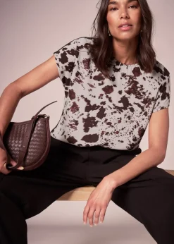 Et Vous Brown Print Jersey Back Top