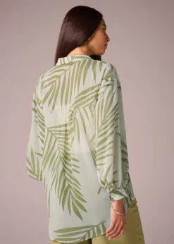 Et Vous Green Palm Leaf Blouse