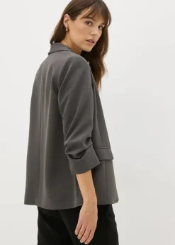 Et Vous Grey Ruched Sleeve Blazer