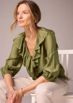 Et Vous Khaki Frill Blouse