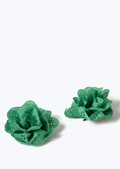 Flitzy Back To School Green Flower Clips