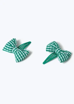 Flitzy Back To School Green Puff Bow Clips