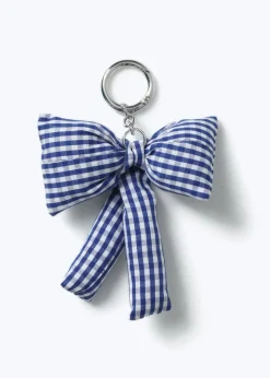 Flitzy Back To School Navy Gingham Bow Keyring