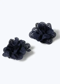 Flitzy Back To School Navy Flower Clips