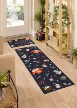 FloorMatters Printed Loop Seasons Greetings Washable Runner and Mat