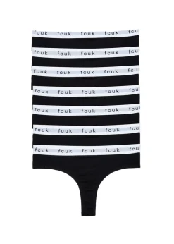 French Connection Black 7 Pack Cotton Ladies Thongs