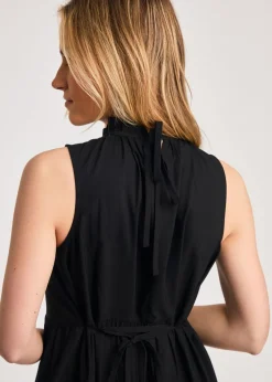 French Connection Black Cotton Blend Sleeveless Poplin Tiered Midi Dress