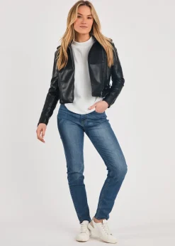 French Connection Black Faux Leather Biker Jacket