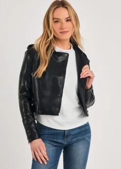 French Connection Black Faux Leather Biker Jacket