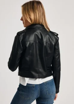 French Connection Black Faux Leather Biker Jacket