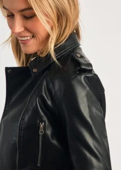 French Connection Black Faux Leather Biker Jacket