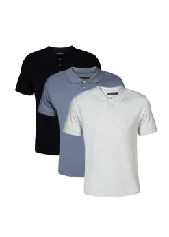 French Connection Blue 3 Pack Cotton Short Sleeve Polo Shirts