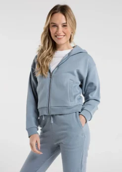 French Connection Blue Cotton Blend Boxy Zip Hoody