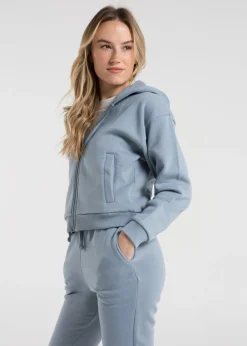 French Connection Blue Cotton Blend Boxy Zip Hoody