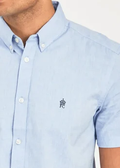 French Connection Blue Cotton Short Sleeve Oxford Shirt