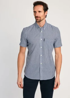 French Connection Blue Cotton Short Sleeve Gingham Chest Pocket Shirt