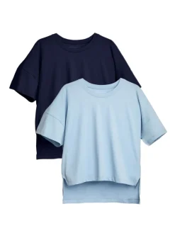 French Connection Blue Cotton Crew Neck Boxy Fit T-Shirts 2 Pack