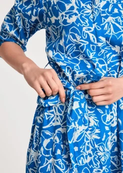 French Connection Blue Floral Print Short Sleeve Midi Shirt Dress