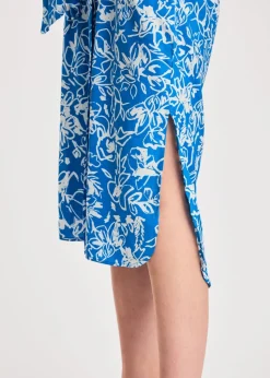 French Connection Blue Floral Print Short Sleeve Midi Shirt Dress