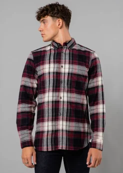 French Connection Burgundy Cotton Check Flannel Long Sleeve Shirt