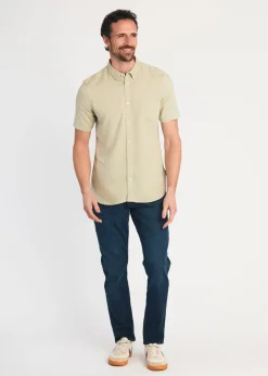 French Connection Green Linen Blend Short Sleeve Chest Pocket Shirt