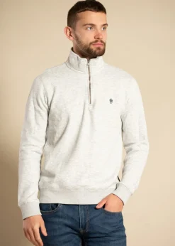 French Connection Light Grey Cotton Blend Half-Zip Jumper