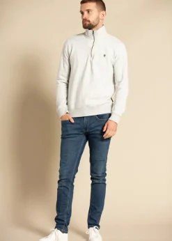 French Connection Light Grey Cotton Blend Half-Zip Jumper
