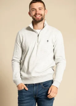 French Connection Light Grey Cotton Blend Half-Zip Jumper