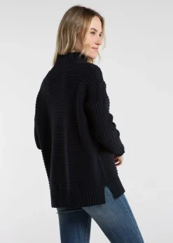 French Connection Navy Cotton Ribbed Knit High Neck Jumper