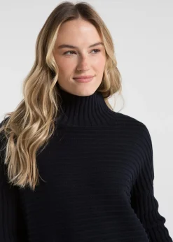 French Connection Navy Cotton Ribbed Knit High Neck Jumper