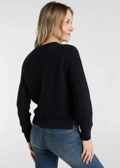 French Connection Navy Cotton Popcorn-Style Cable Knit Crew Neck Jumper