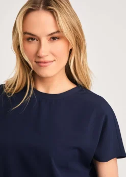 French Connection Navy Crew Neck Short Sleeve Crepe Top