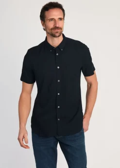 French Connection Navy Linen Blend Short Sleeve Chest Pocket Shirt