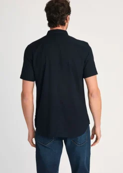 French Connection Navy Linen Blend Short Sleeve Chest Pocket Shirt