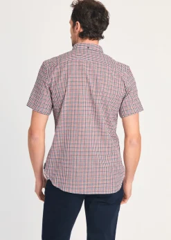 French Connection Red Cotton Short Sleeve Gingham Chest Pocket Shirt
