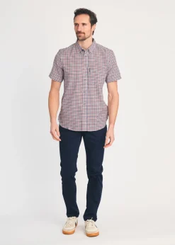 French Connection Red Cotton Short Sleeve Gingham Chest Pocket Shirt