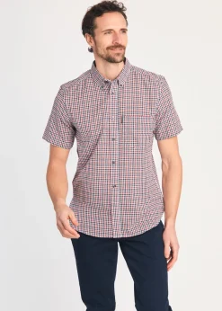 French Connection Red Cotton Short Sleeve Gingham Chest Pocket Shirt