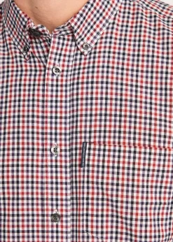 French Connection Red Cotton Short Sleeve Gingham Chest Pocket Shirt