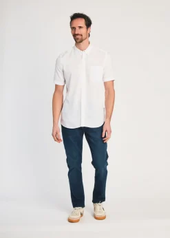 French Connection White Linen Blend Short Sleeve Chest Pocket Shirt