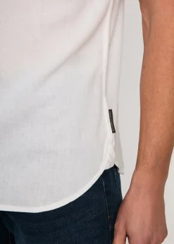 French Connection White Linen Blend Short Sleeve Chest Pocket Shirt