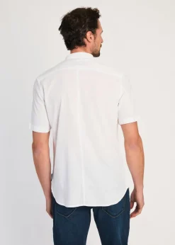 French Connection White Linen Blend Short Sleeve Chest Pocket Shirt