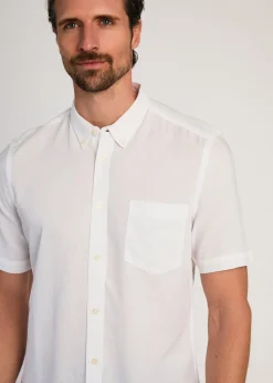 French Connection White Linen Blend Short Sleeve Chest Pocket Shirt