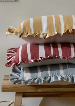 Furn Carmon Stripe Ruffle Ochre Cushion (40 x 60 x 8 cm)