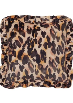 Furn Leopard Ruffle Printed Velvet Ruffle Multi Cushion (45 x 45 x 8 cm)