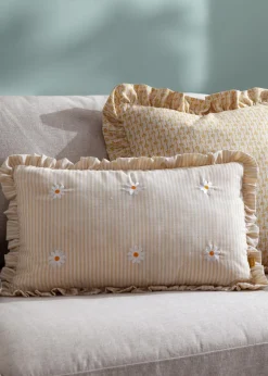 Furn Les Fleurs Embroidered Ruffle Yellow Cushion (30 x 50 x 8 cm)